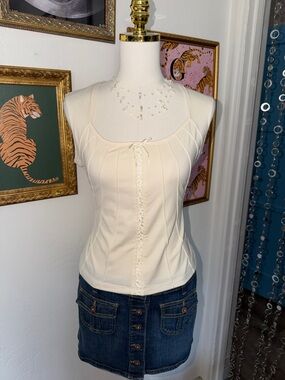 Vintage Y2K Women’s Cream Lace-Trim Tank Top